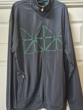Sean John navy & green zip up jacket with green geometric logo,